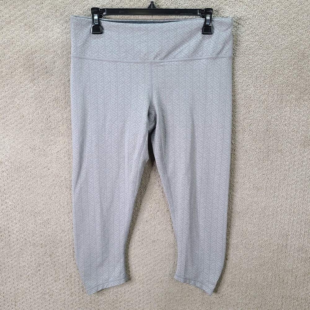 Prana Leggings Womens L Gray Geometric Capri Ruched Hem Stretch Athletic Casual
